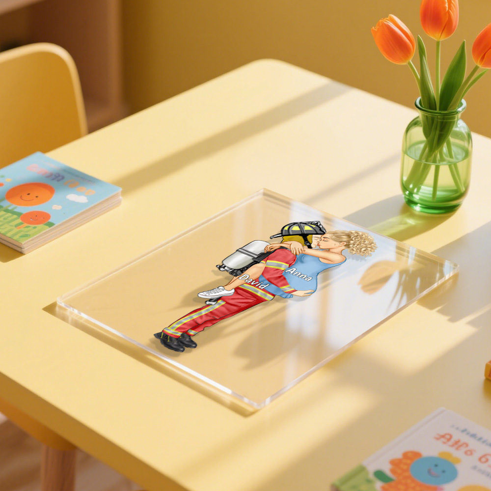 Personalized Keychain Couple Portrait Firefighter Gifts Occupation Keychain