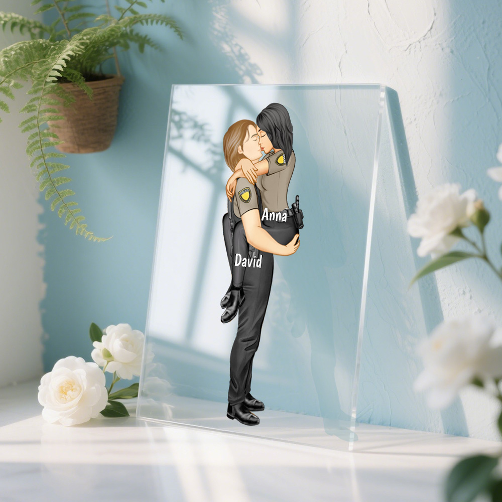 Personalized Keychain Couple Portrait Firefighter Gifts Occupation Keychain