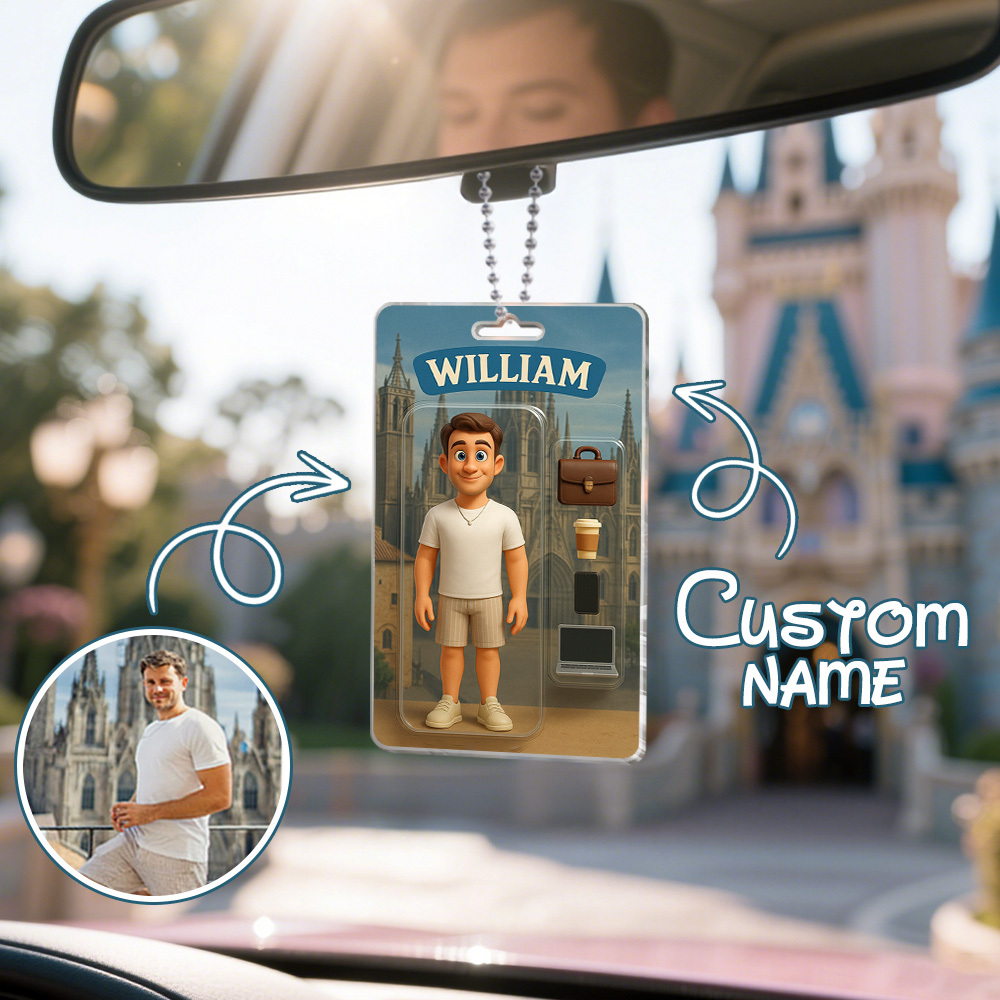 Fully Body Customizable 3D Effect Action Figure Pack Packaging Toy Box Style Art Gift Personalized Acrylic Car Hanger Gift for Him
