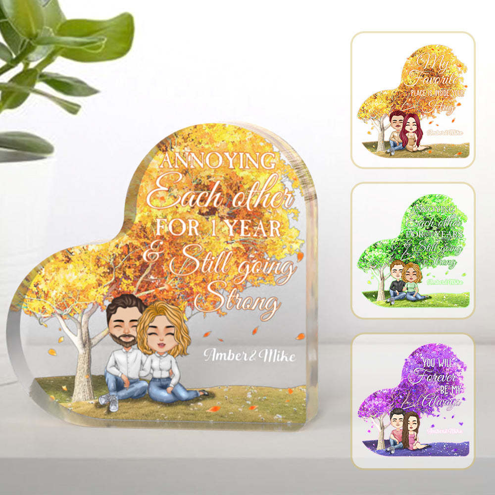 Custom Heart Plaque Love Couple Personalized Hairstyle Clothes and Name Cartoon Valentine's Gifts - Myphotomugs
