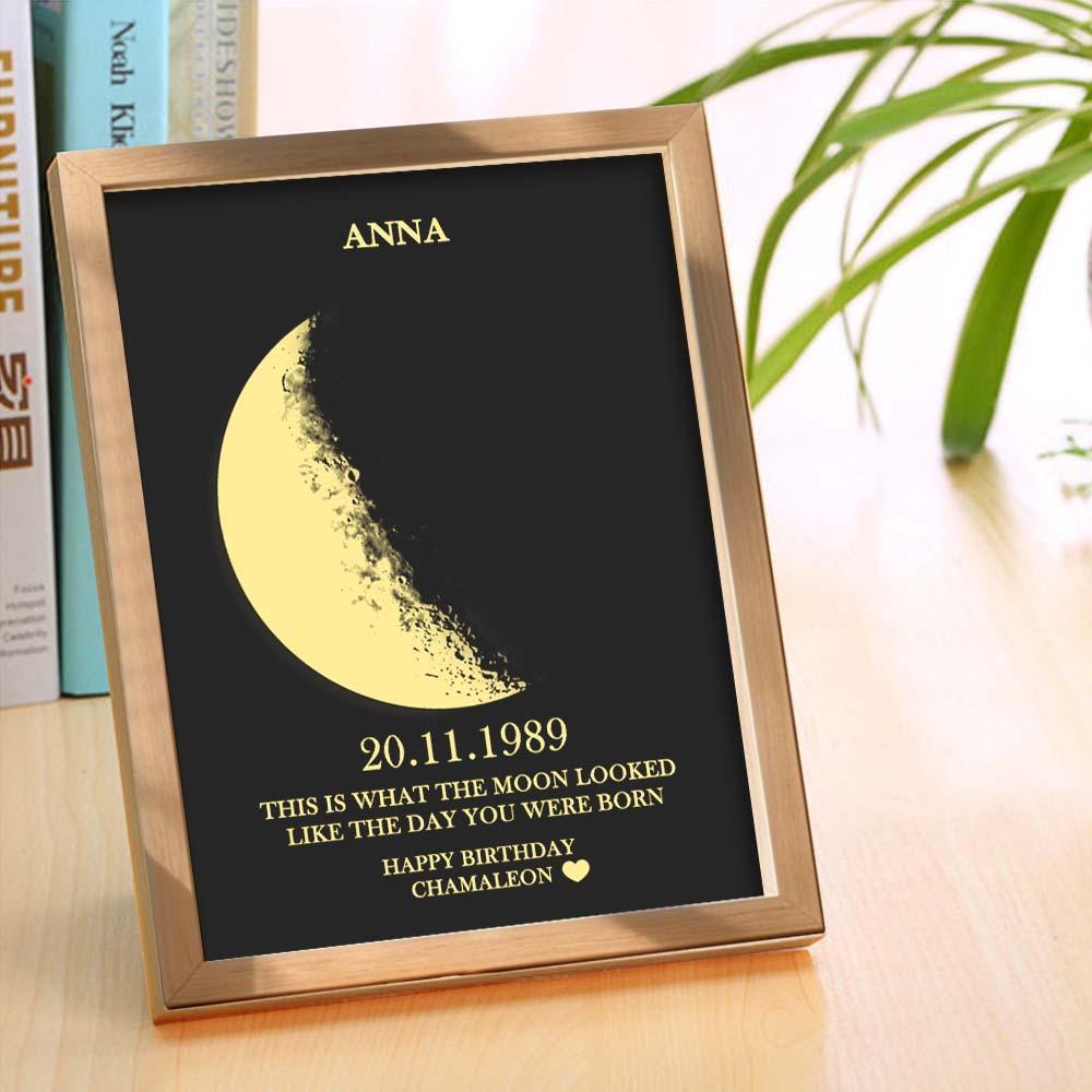 Custom Moon Phase and Names Wooden Frame with Your Text Custom Birthday Art Frame Best Gift for Birthday - Myphotomugs