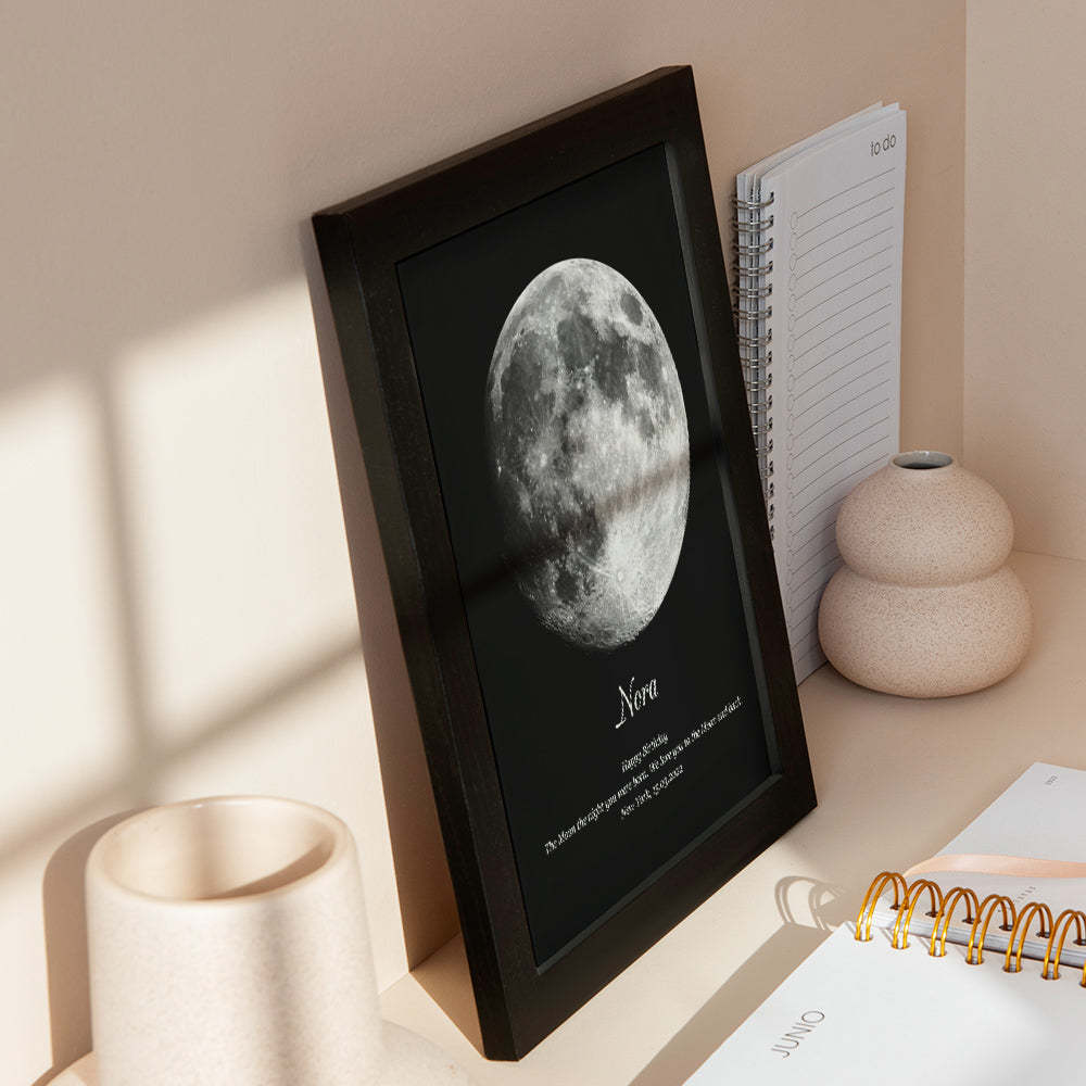 Custom Moon Phase Wooden Frame with Personalized Name and Text - Myphotomugs