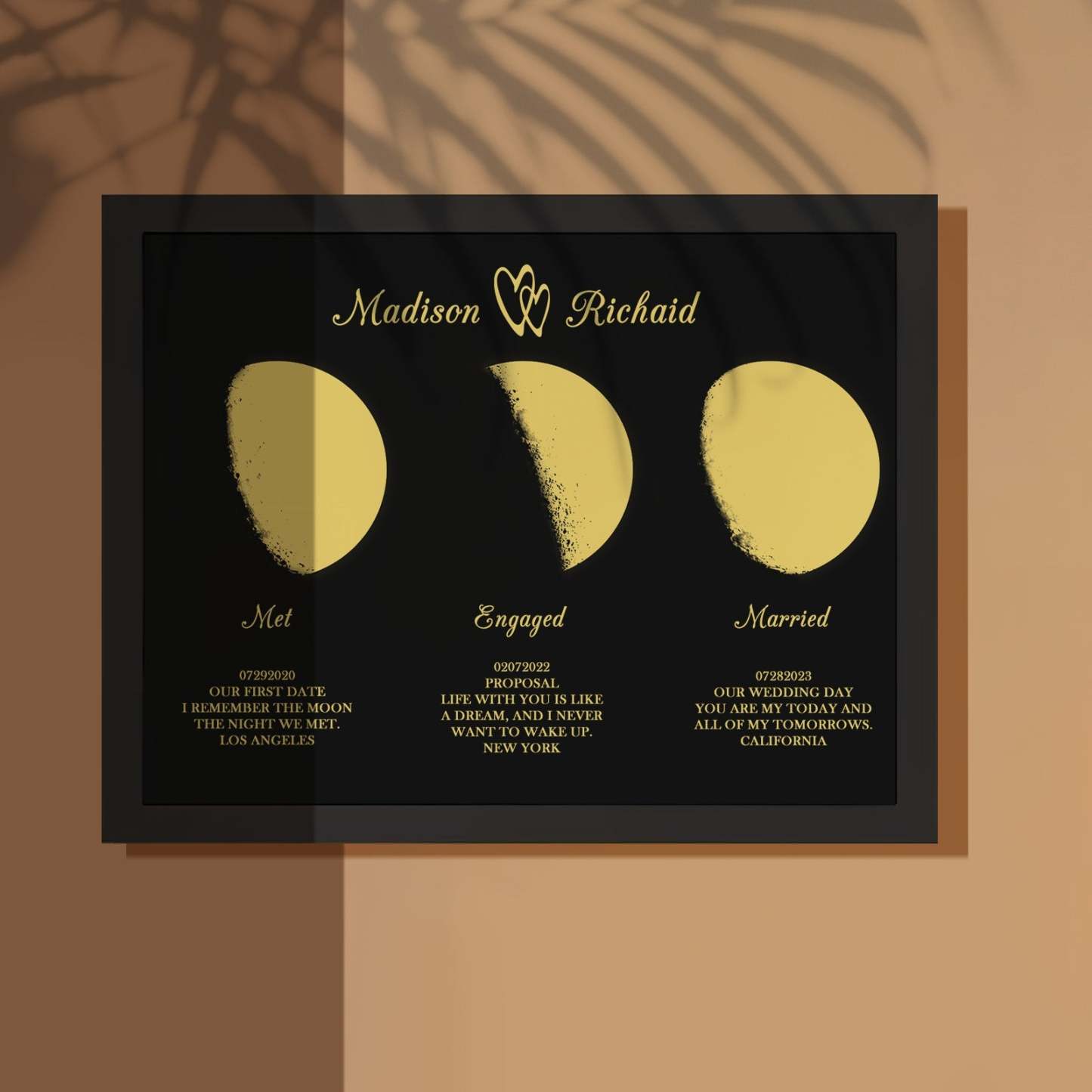 Custom Moon Phase Wooden Frame Three Moon Phase with Personalized Name and Text - Myphotomugs