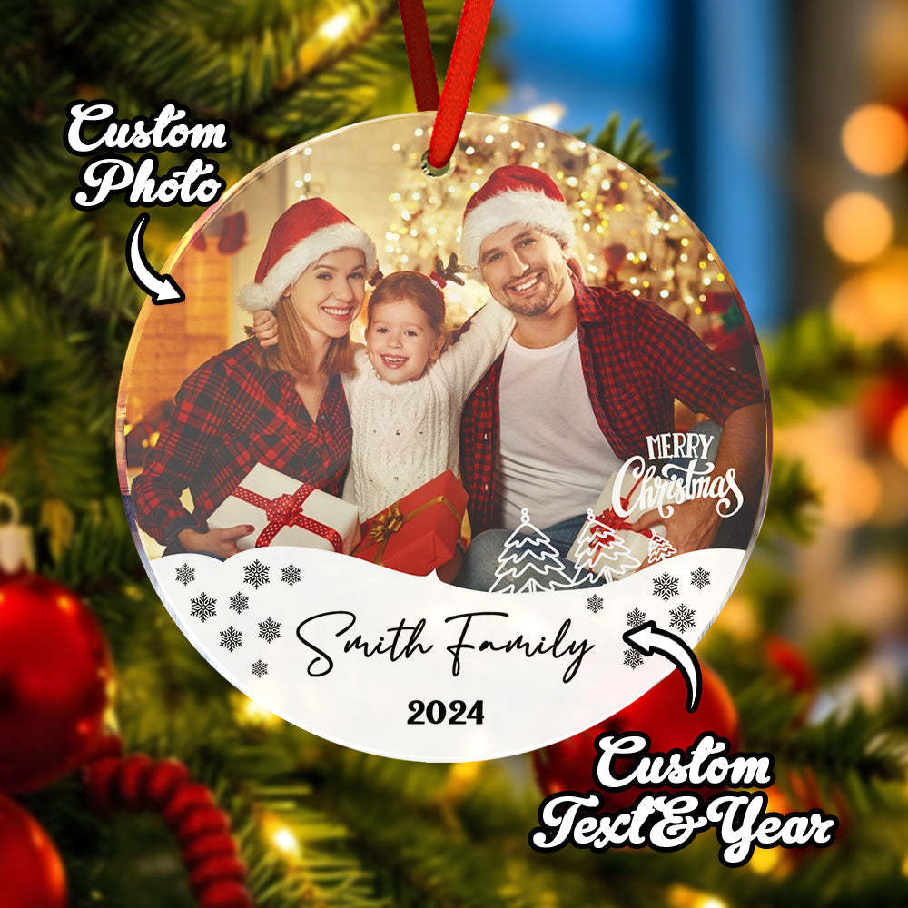 Personalized Photo Christmas Ornament with Family Name Christmas Ornament Gifts for Family - Myphotomugs