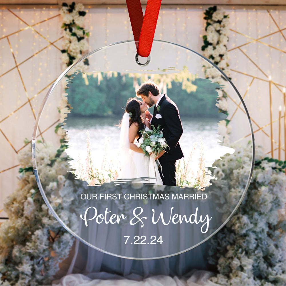 Personalized First Christmas Married Ornament with Photo Christmas Ornament Gift for Couples - Myphotomugs