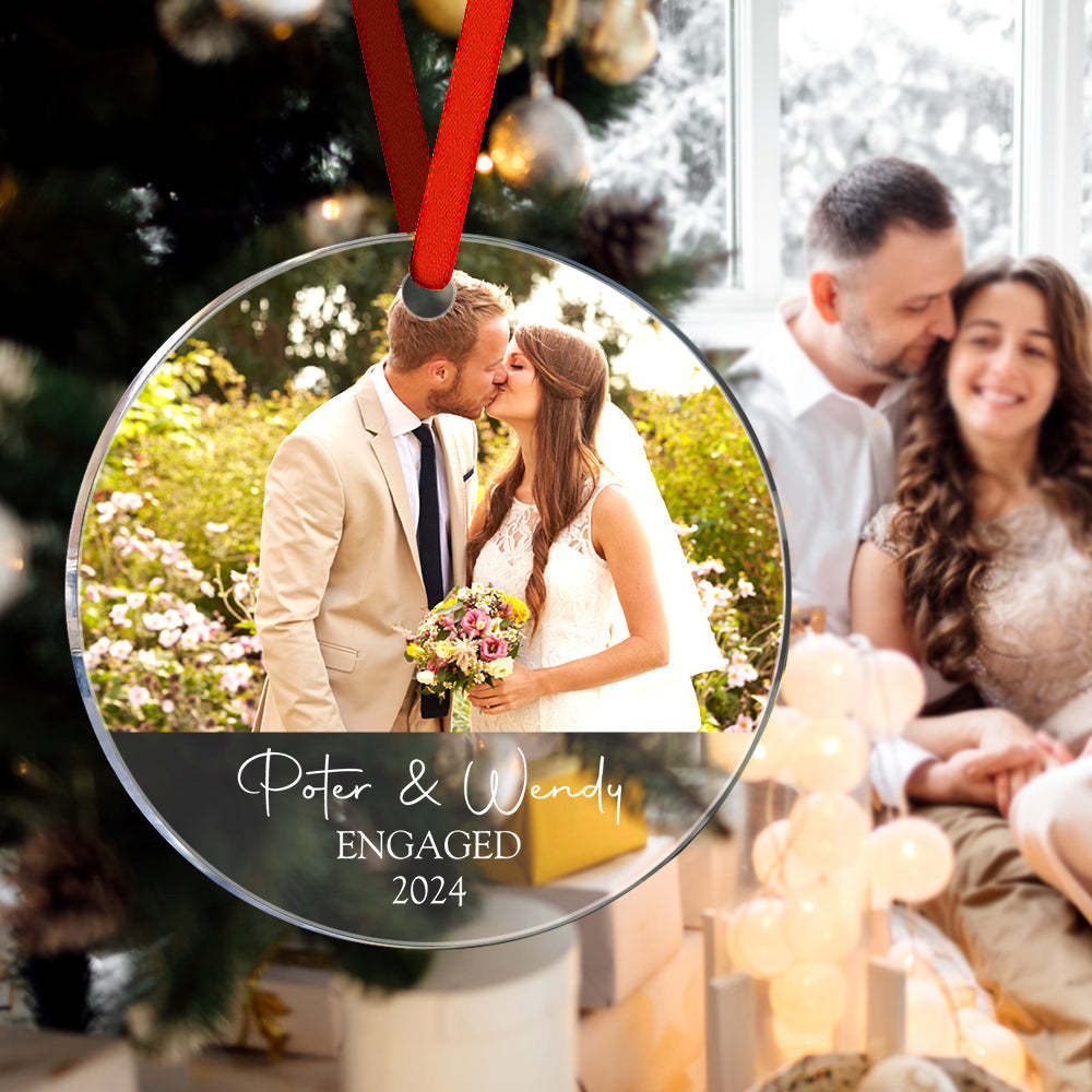 Personalized Engagement Ornament with Photo Christmas Ornament Gift for Couples - Myphotomugs