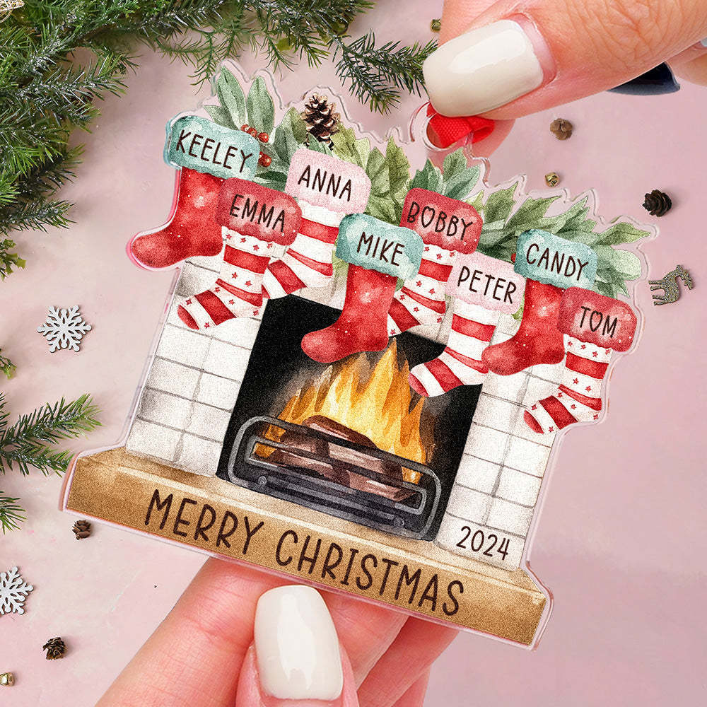 Personalized Family Christmas Ornament with Name Fireplace Stocking Ornament Gift for Family - MyPhotoMugs
