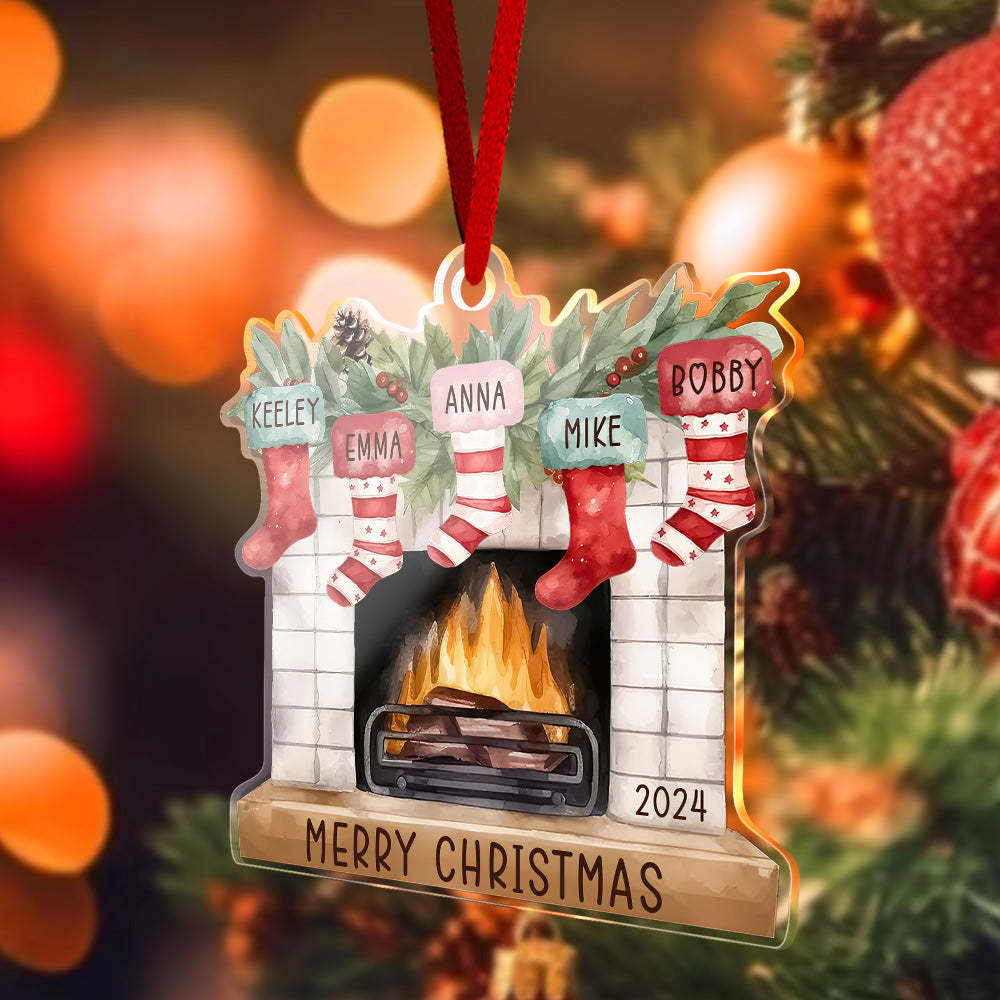 Personalized Family Christmas Ornament with Name Fireplace Stocking Ornament Gift for Family - MyPhotoMugs