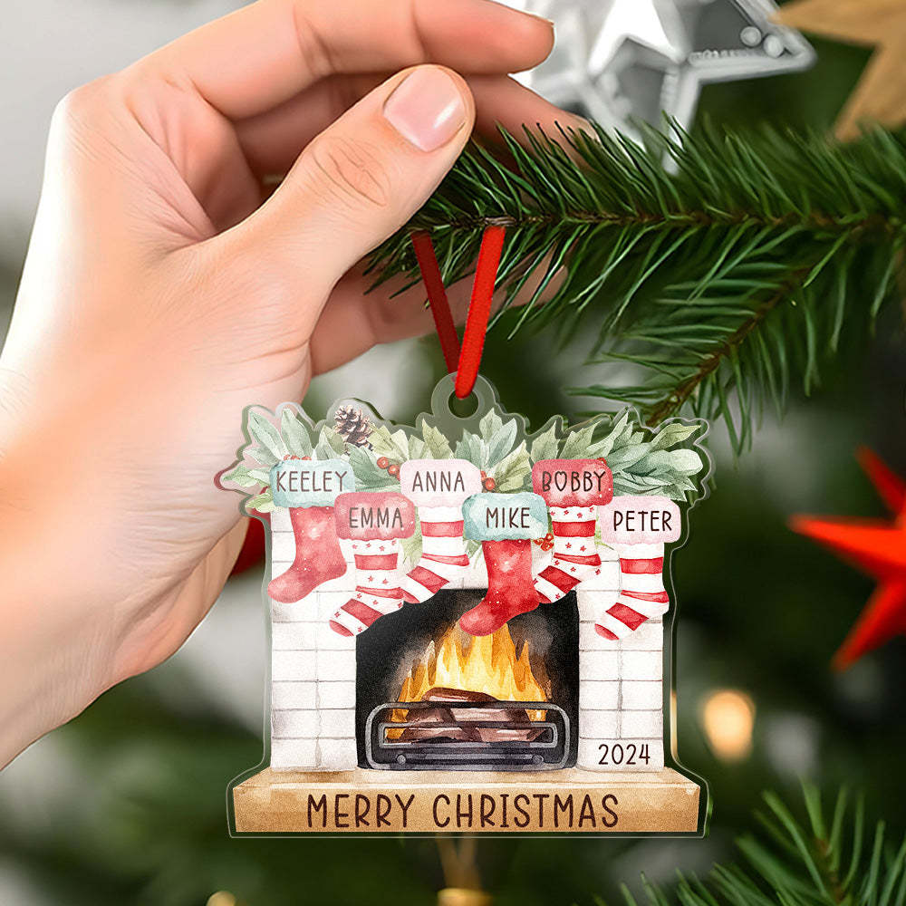Personalized Family Christmas Ornament with Name Fireplace Stocking Ornament Gift for Family - MyPhotoMugs