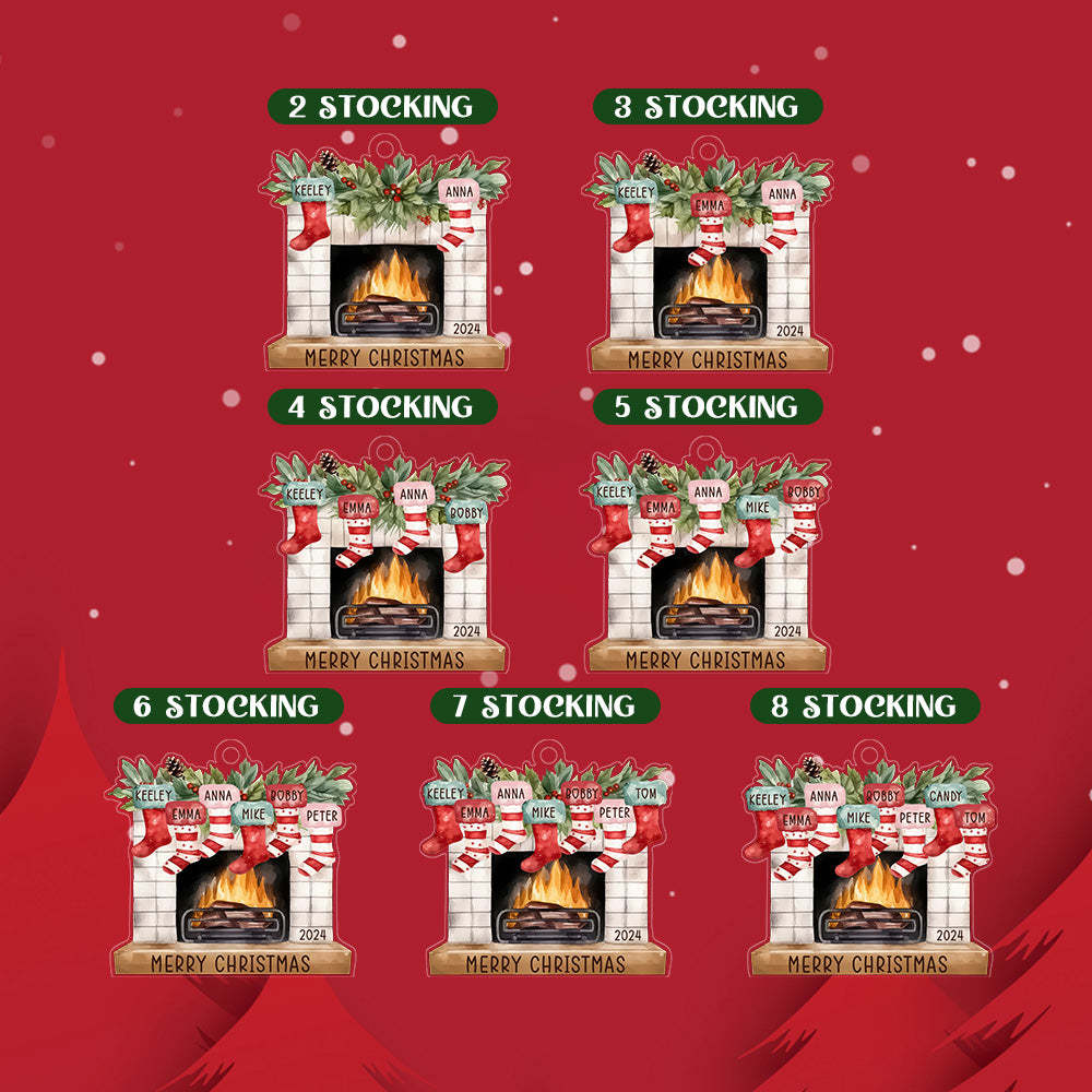 Personalized Family Christmas Ornament with Name Fireplace Stocking Ornament Gift for Family - MyPhotoMugs