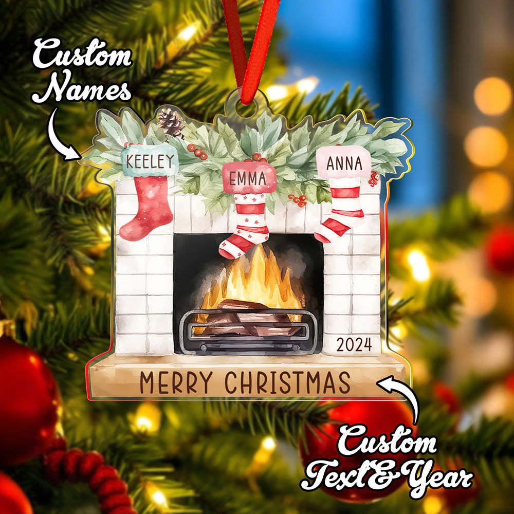 Personalized Family Christmas Ornament with Name Fireplace Stocking Ornament Gift for Family - MyPhotoMugs