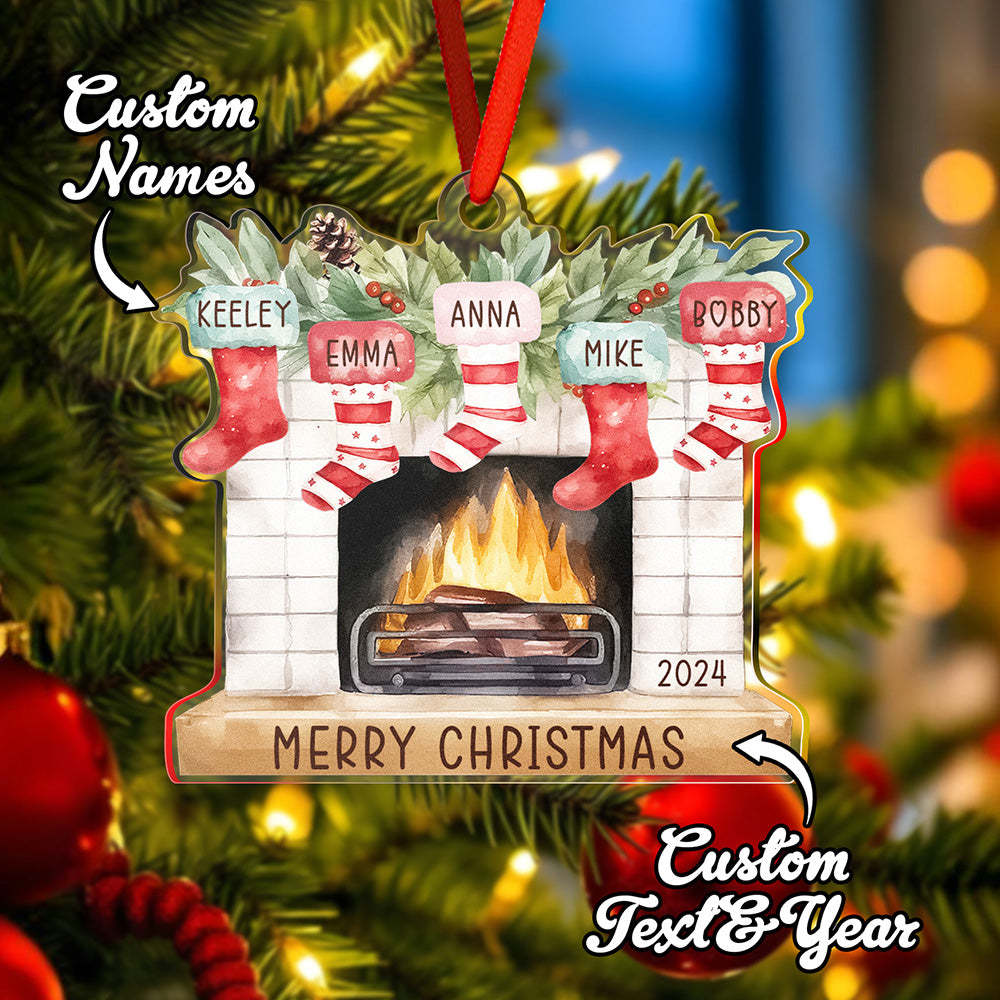 Personalized Family Christmas Ornament with Name Fireplace Stocking Ornament Gift for Family - MyPhotoMugs