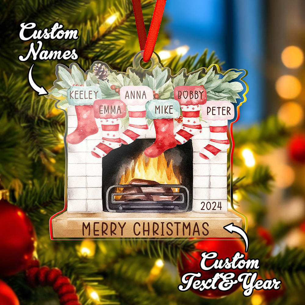 Personalized Family Christmas Ornament with Name Fireplace Stocking Ornament Gift for Family - MyPhotoMugs