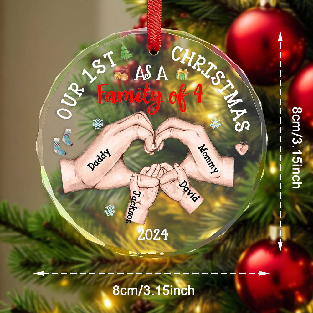 Personalized Baby's First Christmas As A Family Ornament with Name Glass Christmas Ornament - MyPhotoMugs