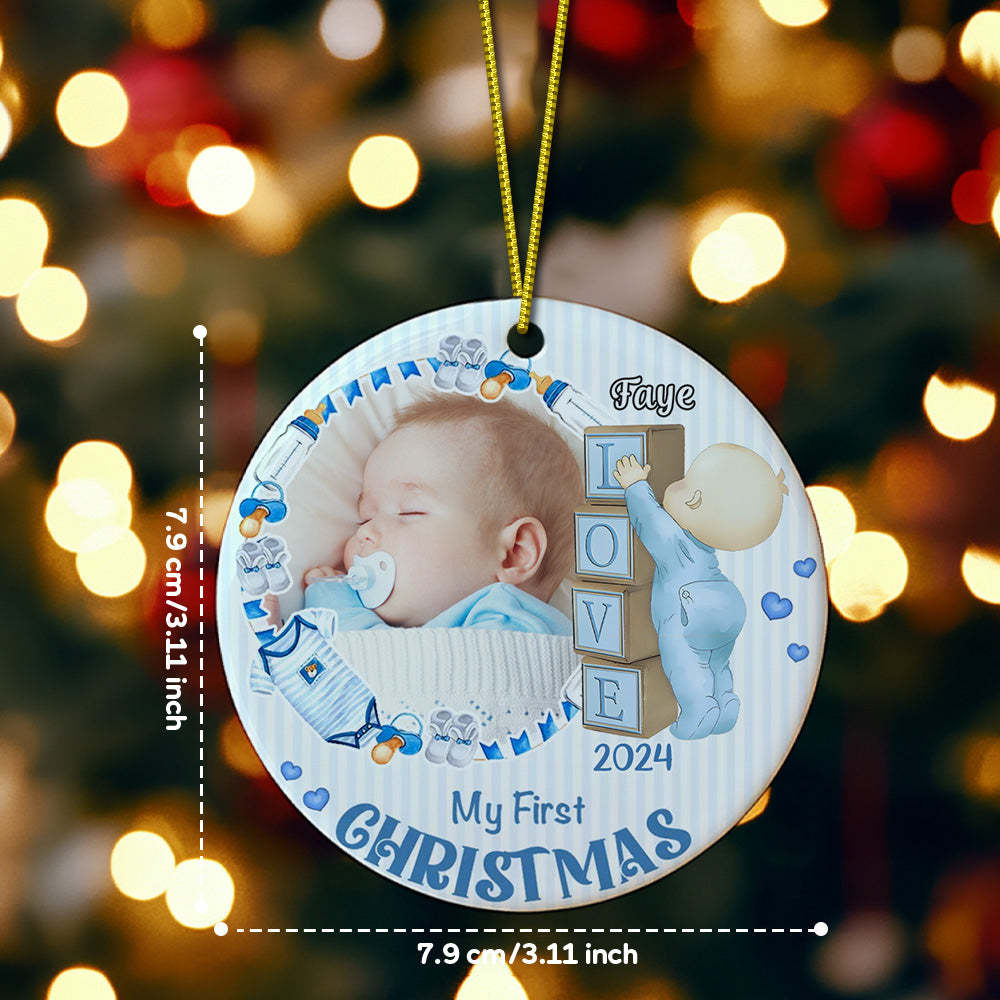 Personalized Baby's First Christmas Ornament with Photo Ceramic Christmas Ornament for Newborn Gift - Myphotomugs