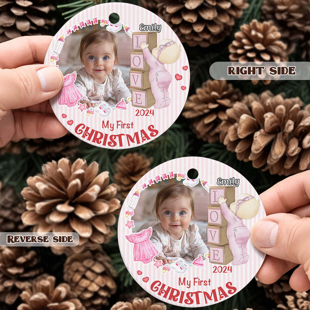 Personalized Baby's First Christmas Ornament with Photo Ceramic Christmas Ornament for Newborn Gift - Myphotomugs