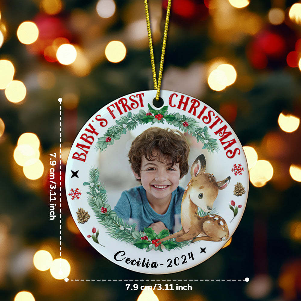 Personalized Baby's First Christmas Ornament with Photo Deer Christmas Ornament Gift for Kid - Myphotomugs