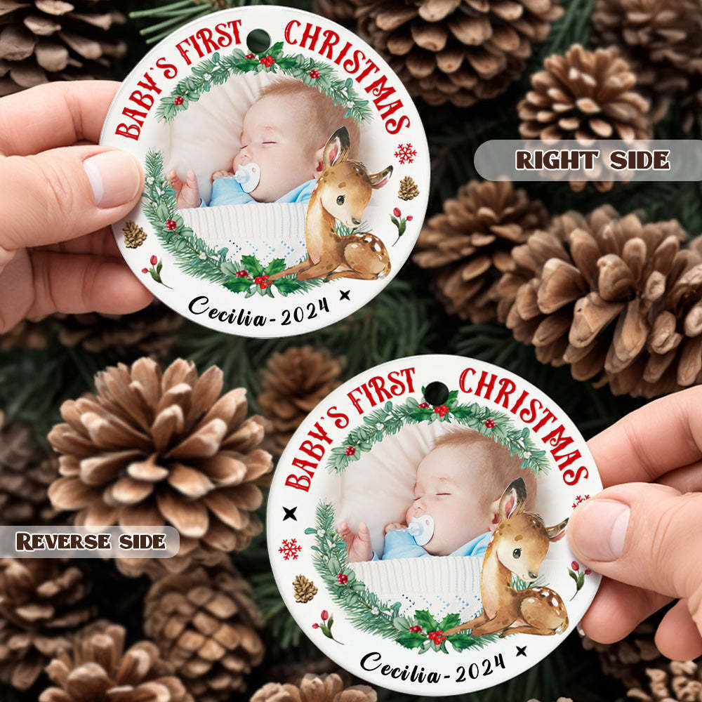 Personalized Baby's First Christmas Ornament with Photo Deer Christmas Ornament Gift for Kid - Myphotomugs