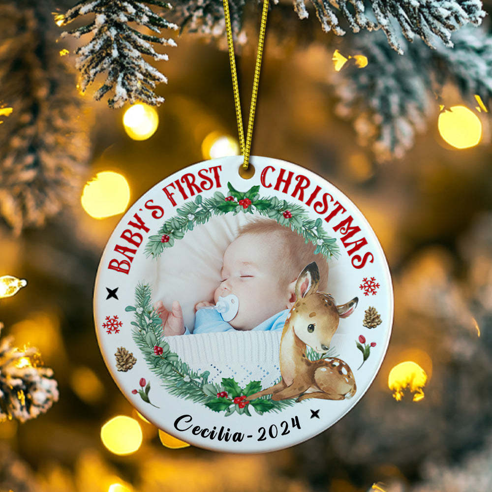 Personalized Baby's First Christmas Ornament with Photo Deer Christmas Ornament Gift for Kid - Myphotomugs
