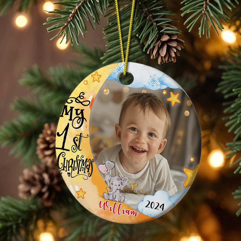Personalized Baby's First Christmas Ornament Cute Elephant Christmas Ornament Gift for Kid - Myphotomugs