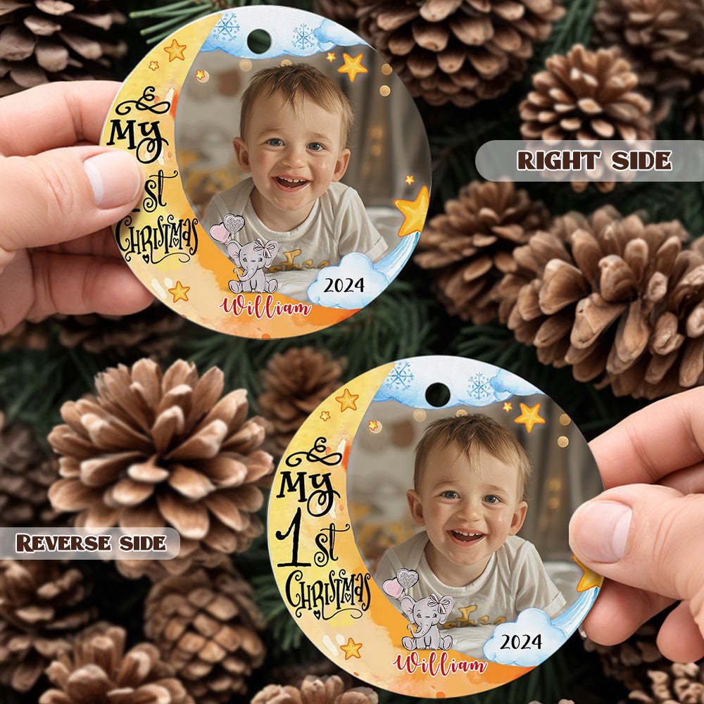 Personalized Baby's First Christmas Ornament Cute Elephant Christmas Ornament Gift for Kid - Myphotomugs
