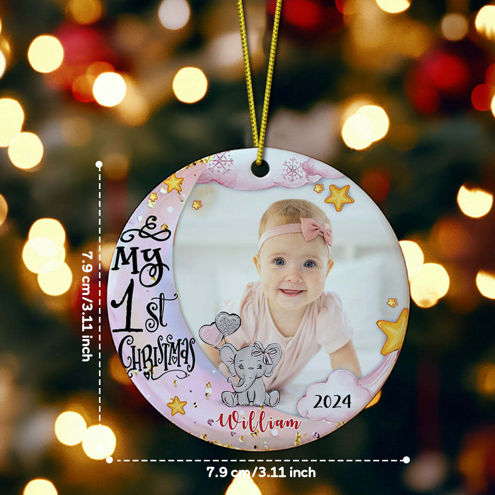 Personalized Baby's First Christmas Ornament Cute Elephant Christmas Ornament Gift for Kid - Myphotomugs