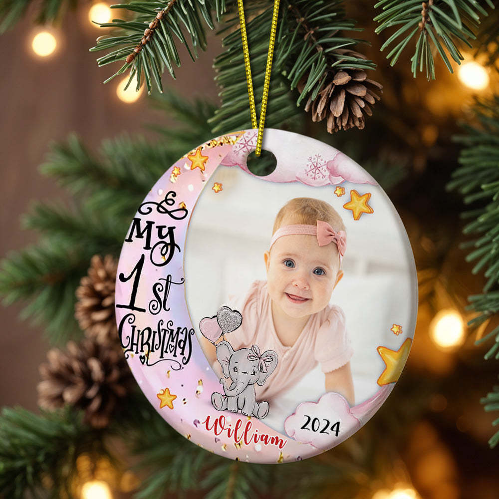 Personalized Baby's First Christmas Ornament Cute Elephant Christmas Ornament Gift for Kid - Myphotomugs