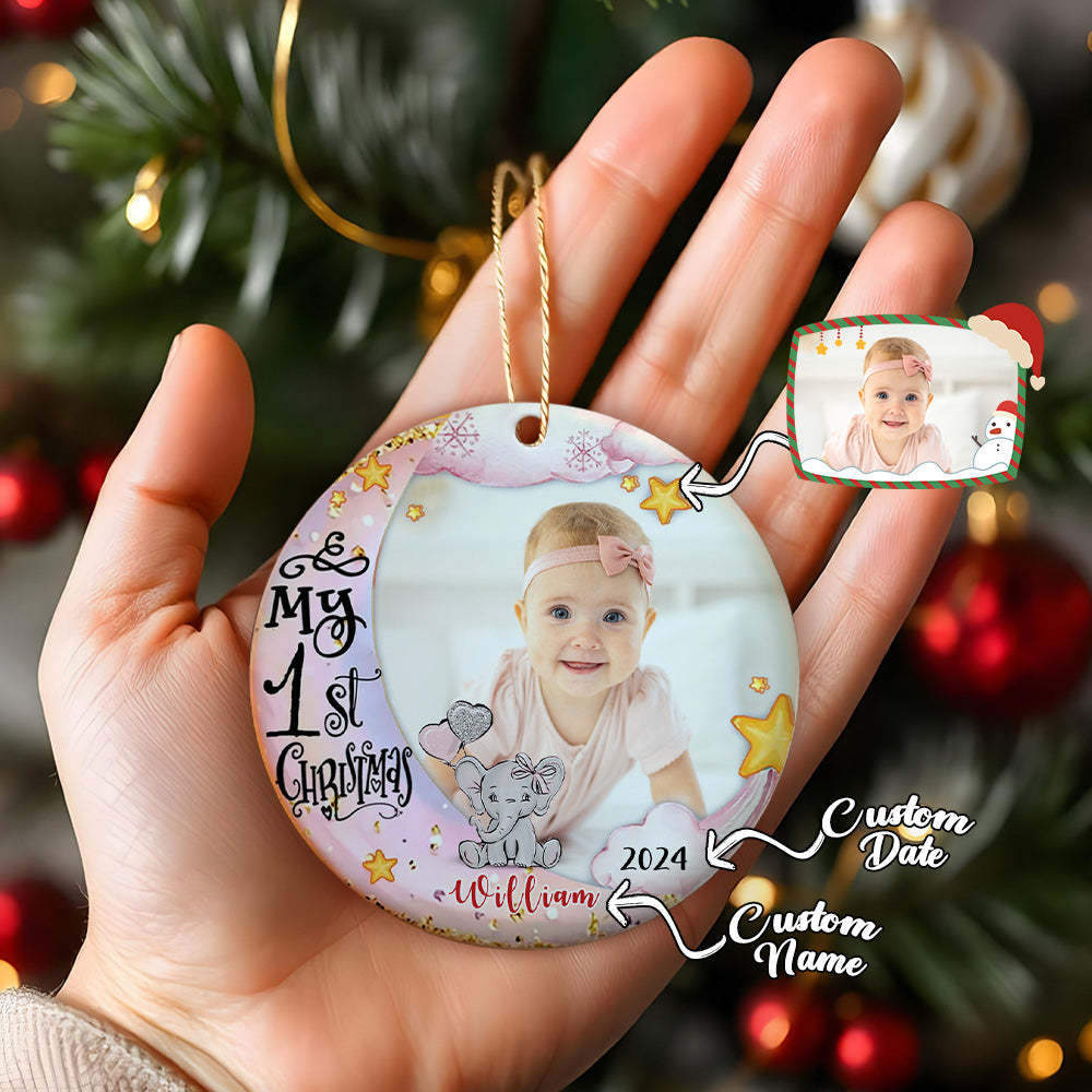 Personalized Baby's First Christmas Ornament Cute Elephant Christmas Ornament Gift for Kid - Myphotomugs