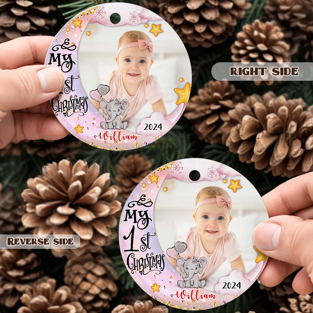 Personalized Baby's First Christmas Ornament Cute Elephant Christmas Ornament Gift for Kid - Myphotomugs