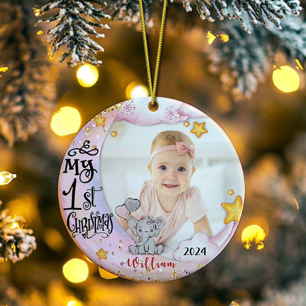 Personalized Baby's First Christmas Ornament Cute Elephant Christmas Ornament Gift for Kid - Myphotomugs