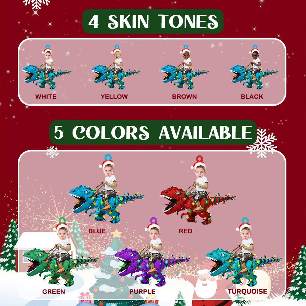 Personalized Cute Kid Rides The Dinosaurus Ornament Christmas Gift for Kids - MyPhotoMugs