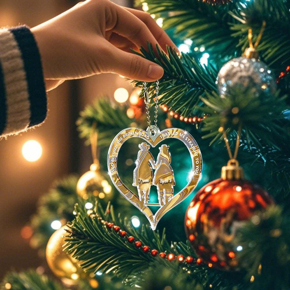 Personalized Cowboy And Cowgirl Holding Hands God Blessed Ornament Gift for Couples - MyPhotoMugs