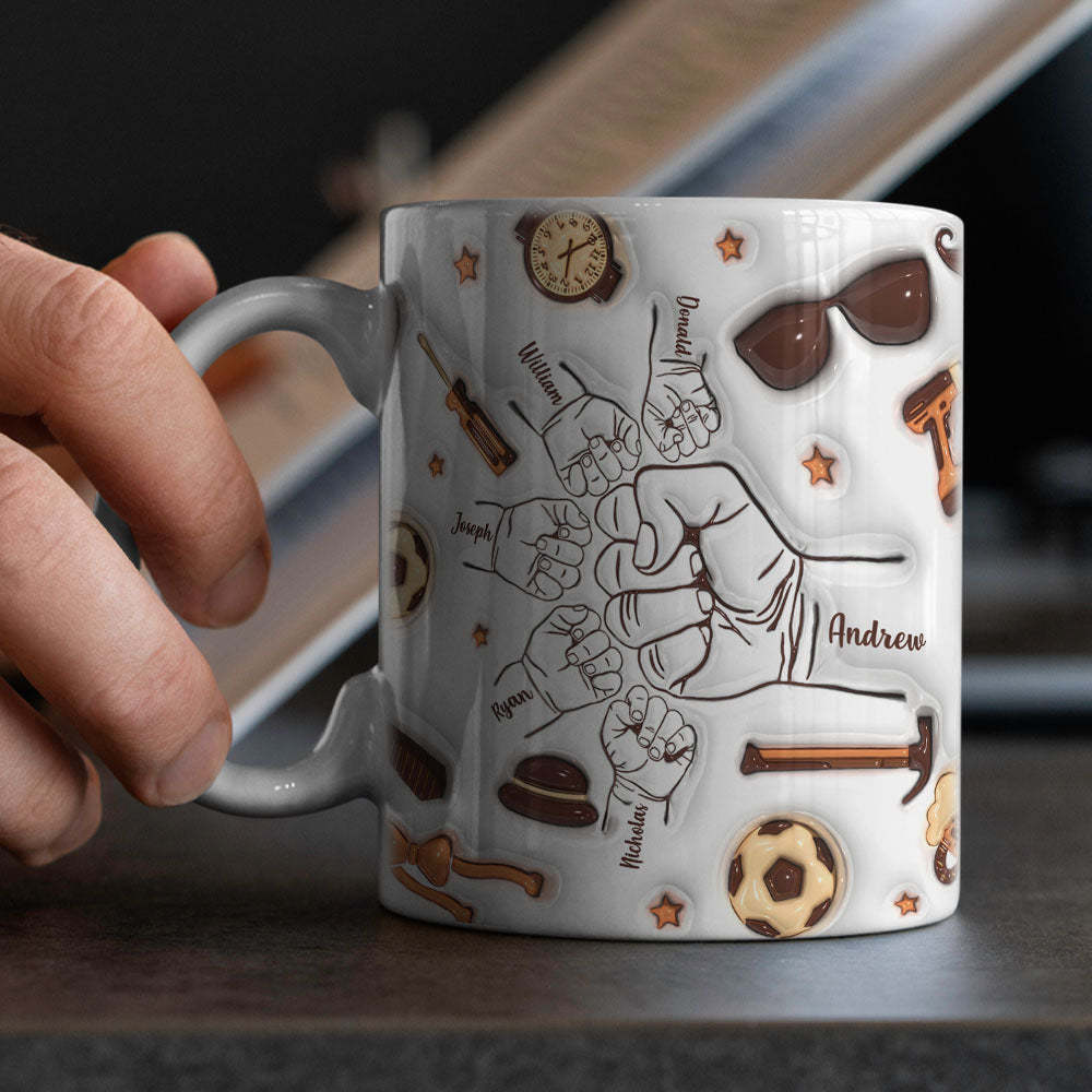 Father's Day Gifts Personalized 1-6 Kids Names Custom 3D Inflated Effect Printed Mug for Papa or Grandpa - Myphotomugs