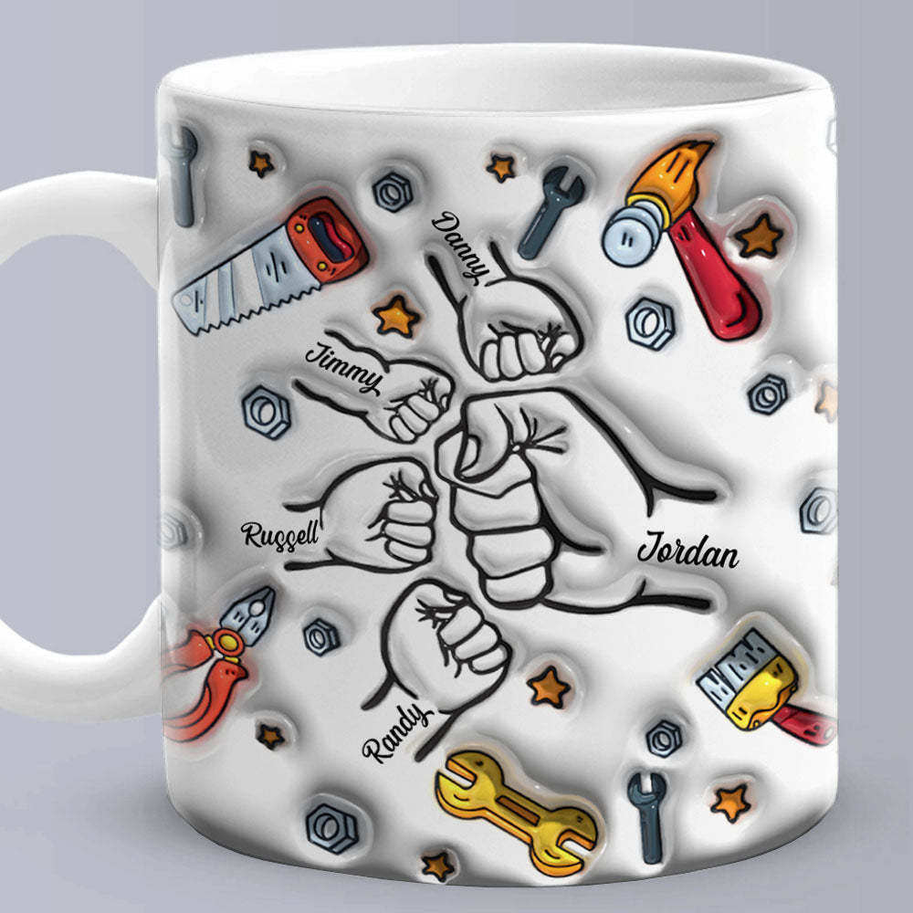 Father's Day Gifts Personalized Names Custom 3D Inflated Effect Printed Mug 1-6 Kids - Myphotomugs