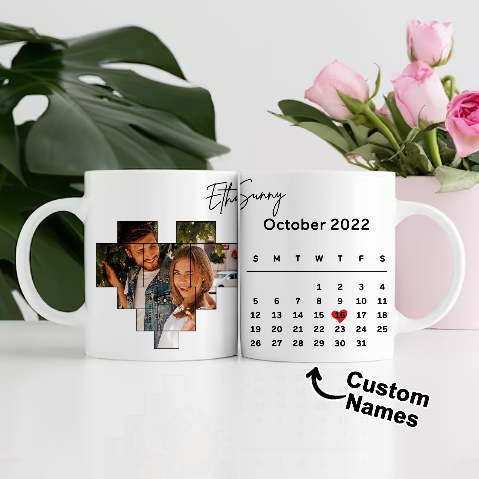 Custom Photo Personalized Calendar and Spotify Code Printed Coffee Mug Gifts for Him