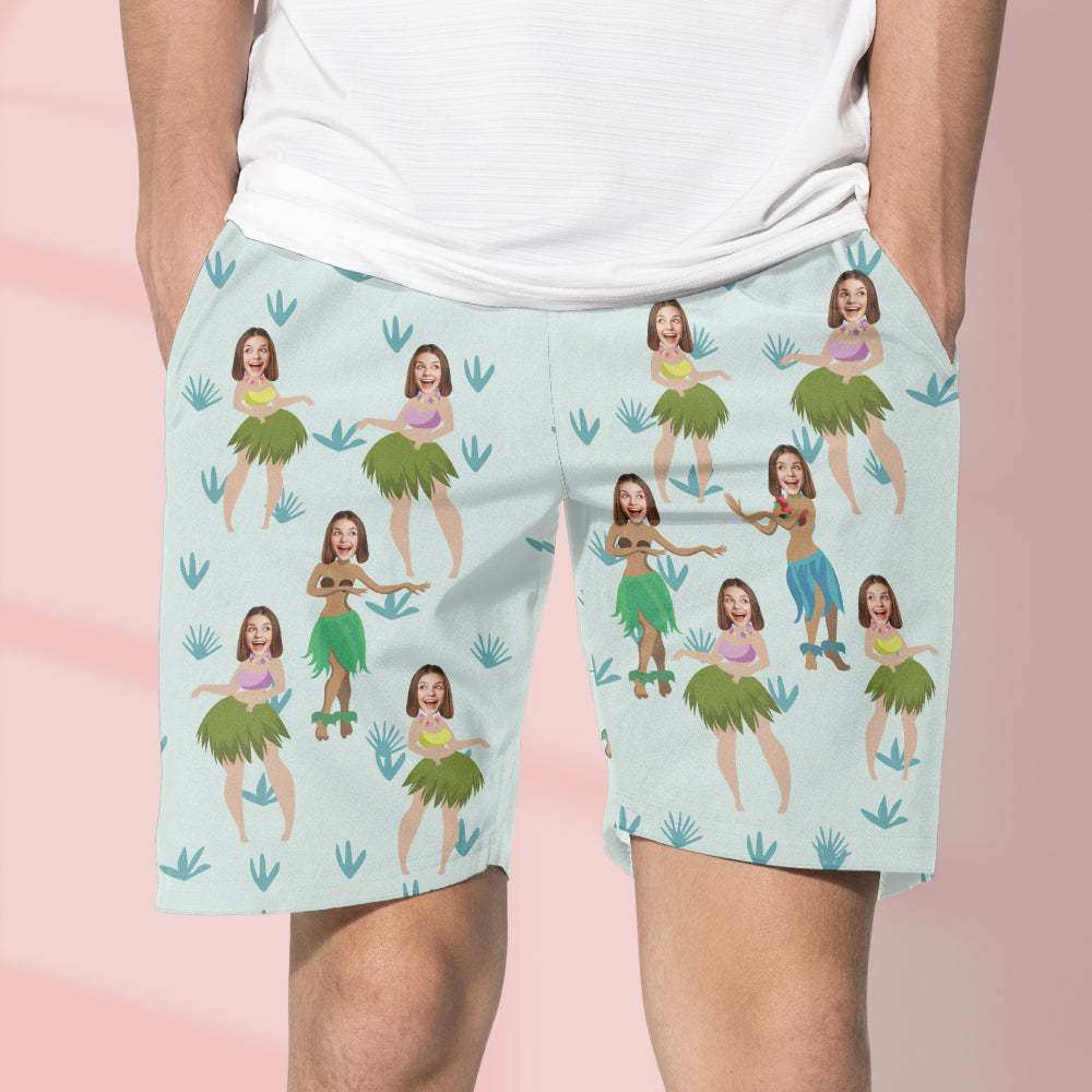 Custom Face Beach Shorts Swimwear Hula Dance Gifts - Myphotomugs