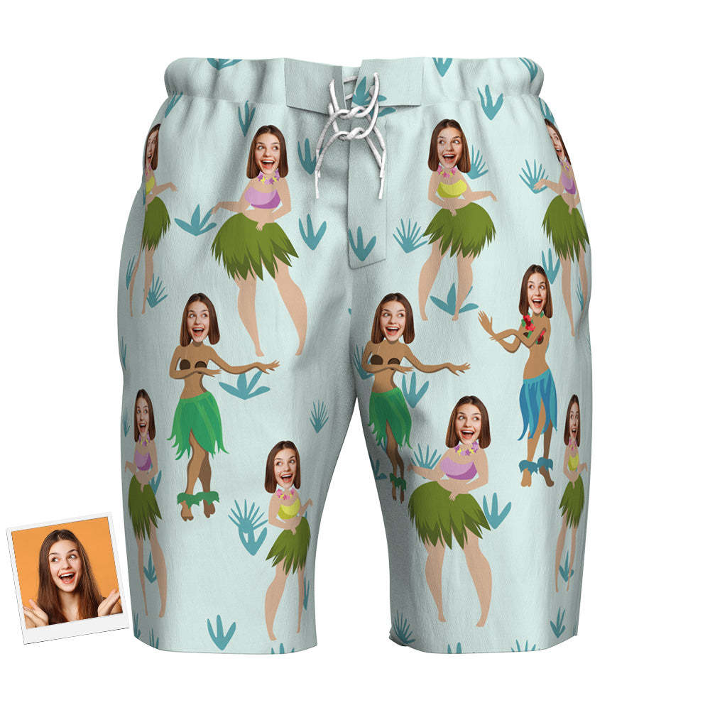 Custom Face Beach Shorts Swimwear Hula Dance Gifts - Myphotomugs