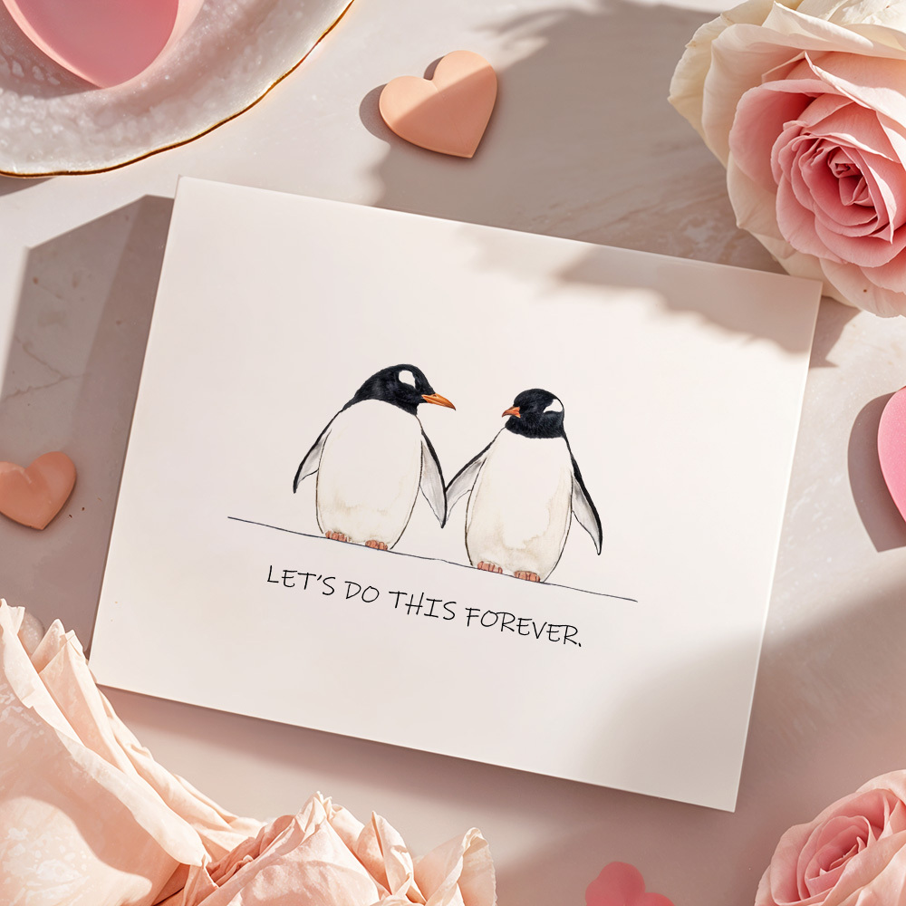 Penguin Love Card Valentine's Day Card Romantic Card for Lover