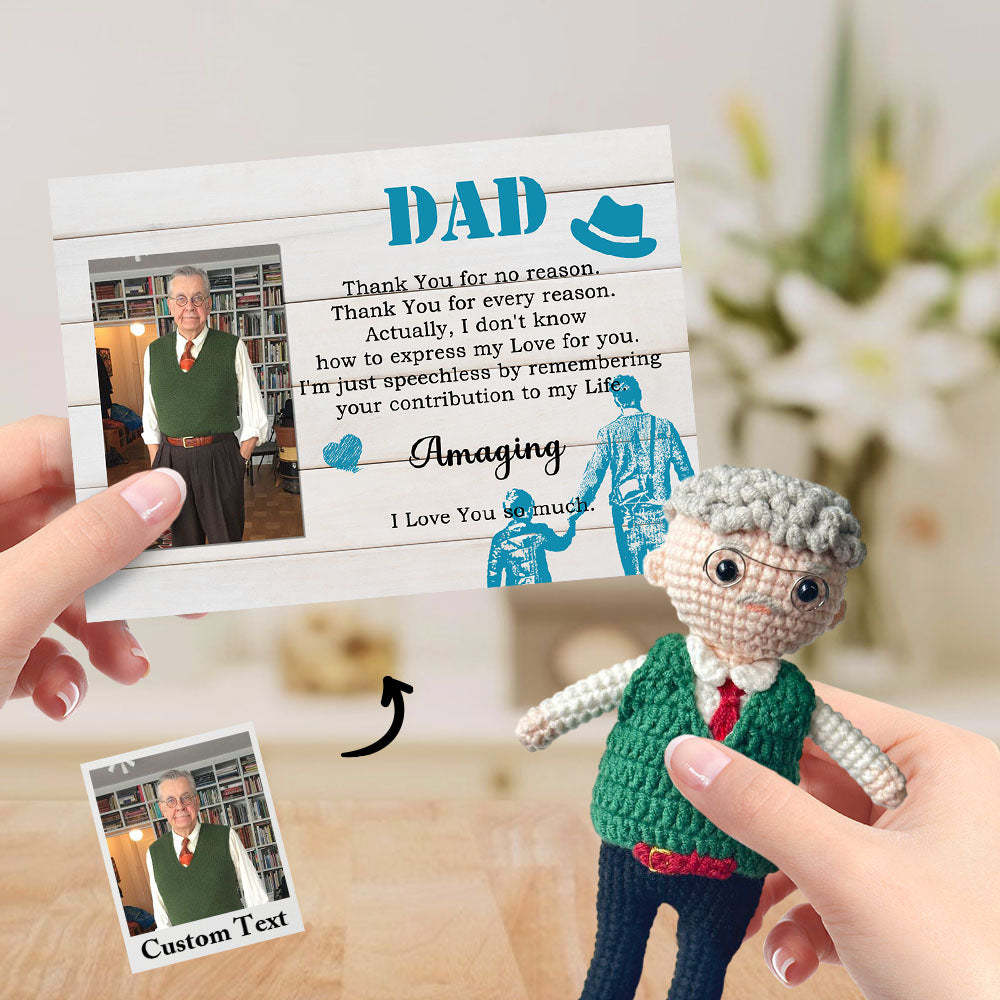 Custom Crochet Doll from Photo Handmade Look alike Dolls Gifts for Dad with Personalized Name Card - Myphotomugs