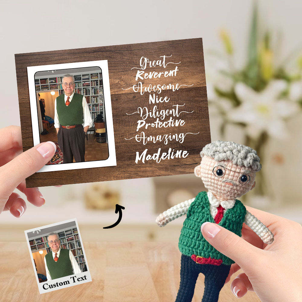 Gifts for Grandpa Custom Crochet Doll from Photo Handmade Look alike Dolls with Personalized Name Card - Myphotomugs