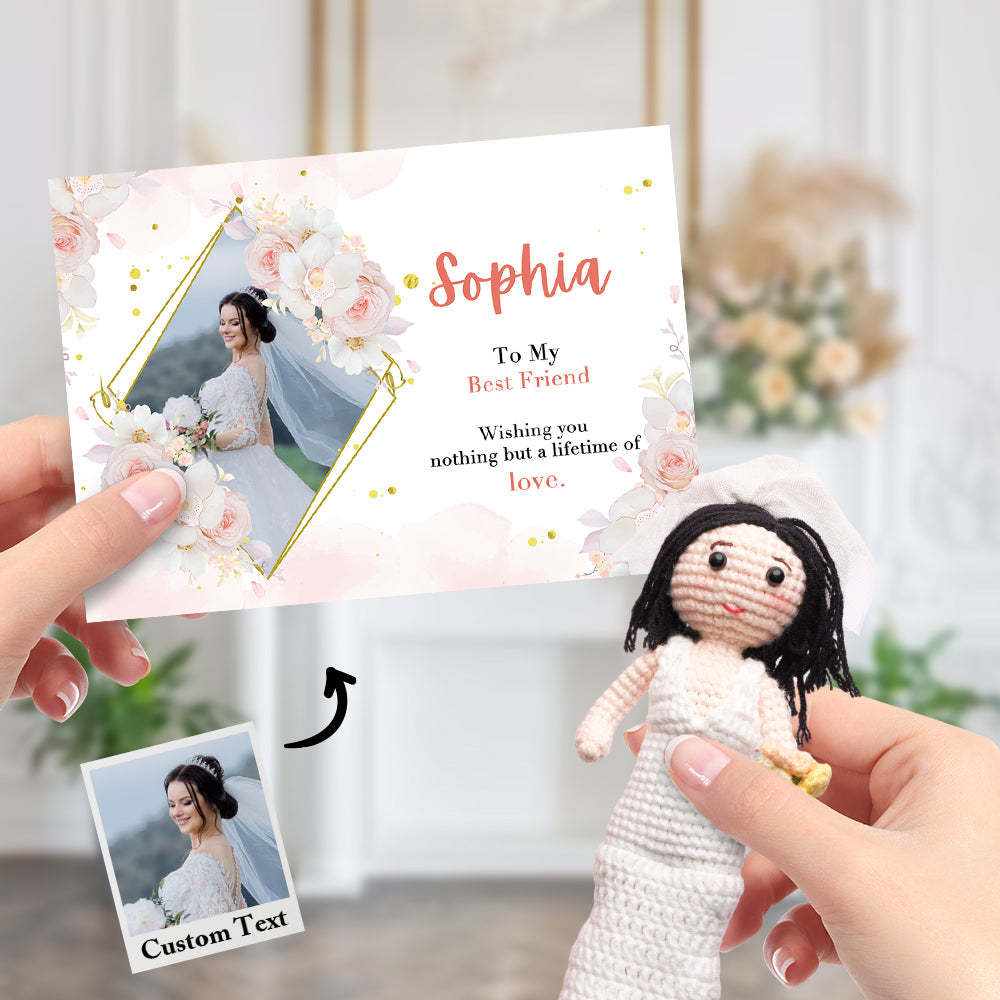 Bridal Shower Gift Custom Crochet Doll from Photo Handmade Look alike Dolls with Personalized Name Card - Myphotomugs