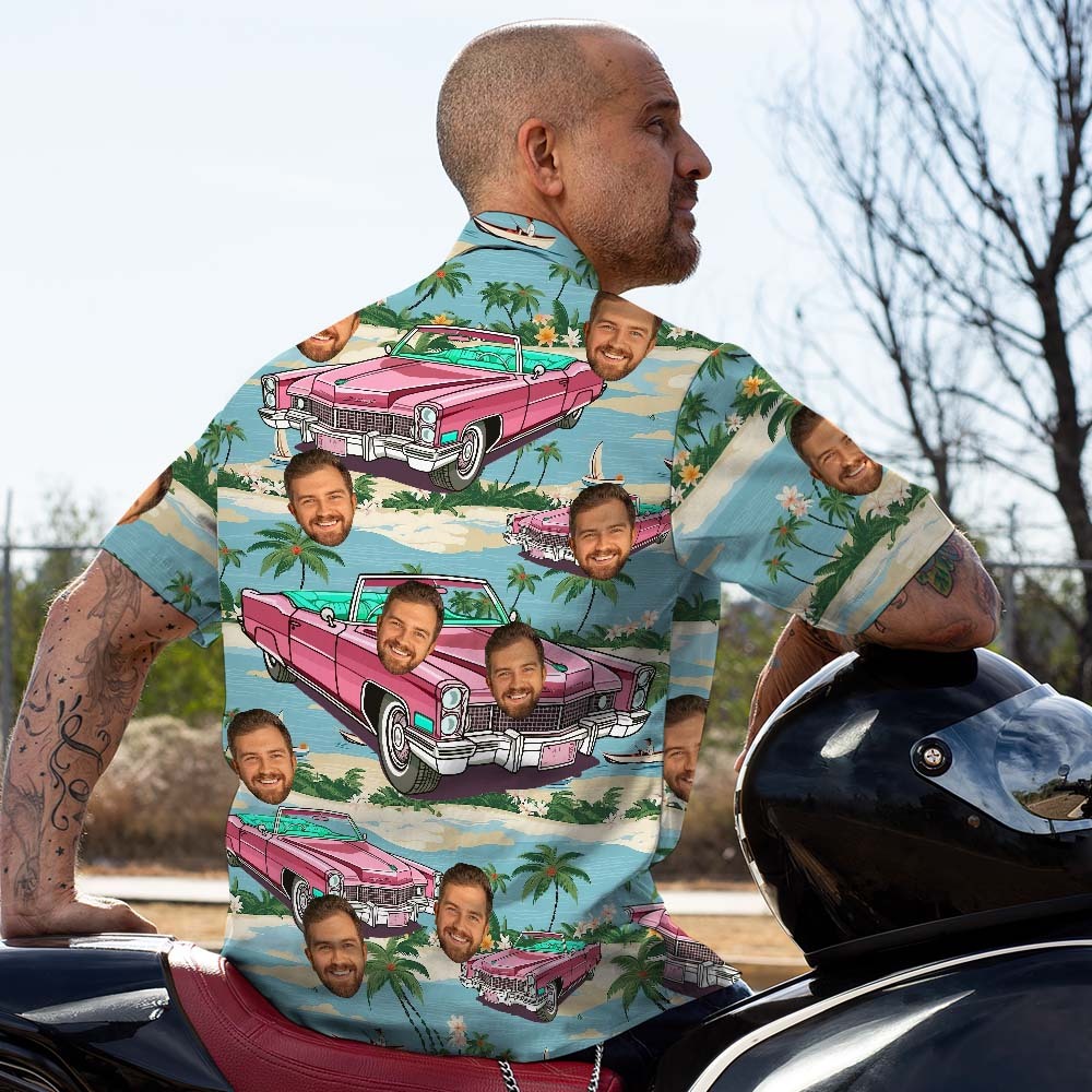 Custom Photo Vintage Car Shirt Custom Unisex Hawaiian Shirt Custom Face Hawaiian Shirt - Myphotomugs