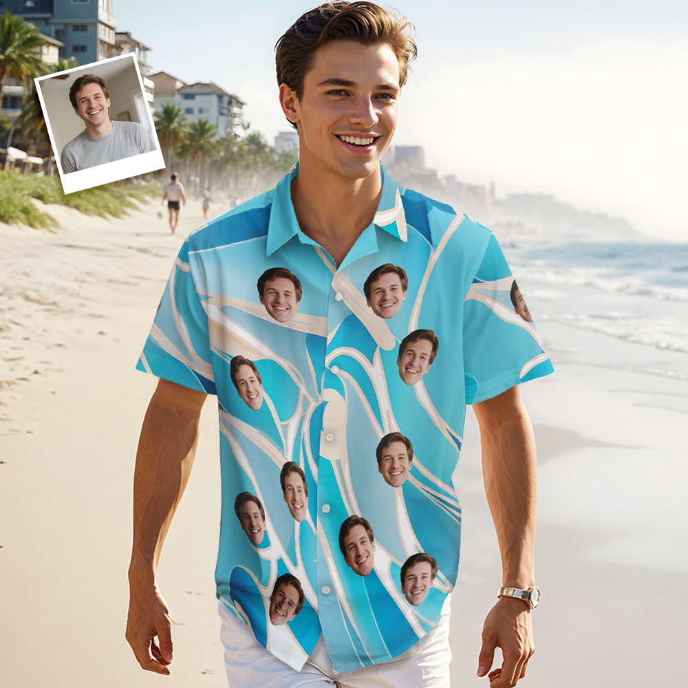 Custom Photo Hawaiian Shirt Funny Face Hawaiian Shirt for Father’s Day Gift for Cool Dads