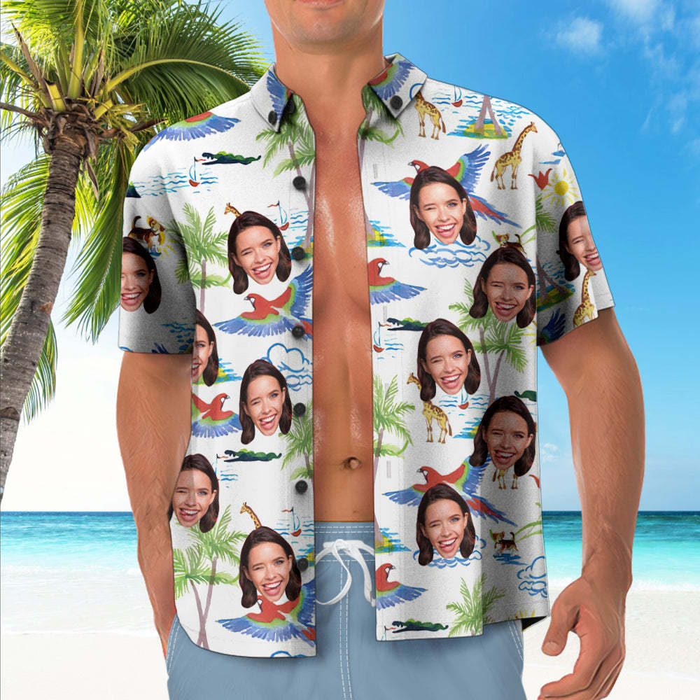 Custom Face Hawaiian Shirt Personalized Coconut Tree Pattern Hawaiian Shirt - Myphotomugs