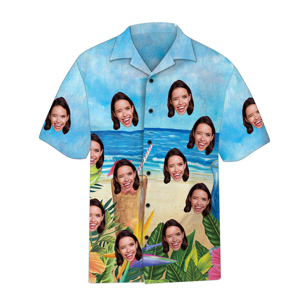 Custom Face Hawaiian Shirt Blue Sky Beach Hawaiian Shirt - Myphotomugs