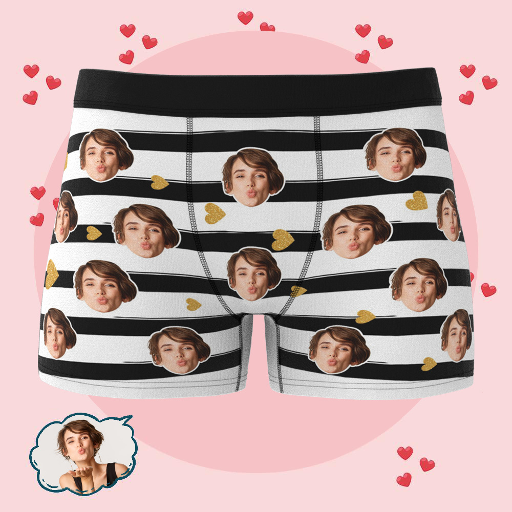Custom Face Underwear Personalized Stripes Underwear Photo Underwear for Lover