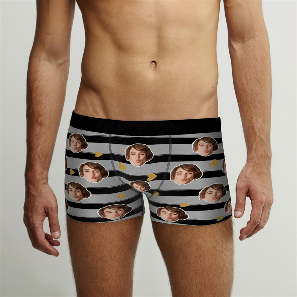 Custom Face Underwear Personalized Stripes Underwear Photo Underwear for Lover