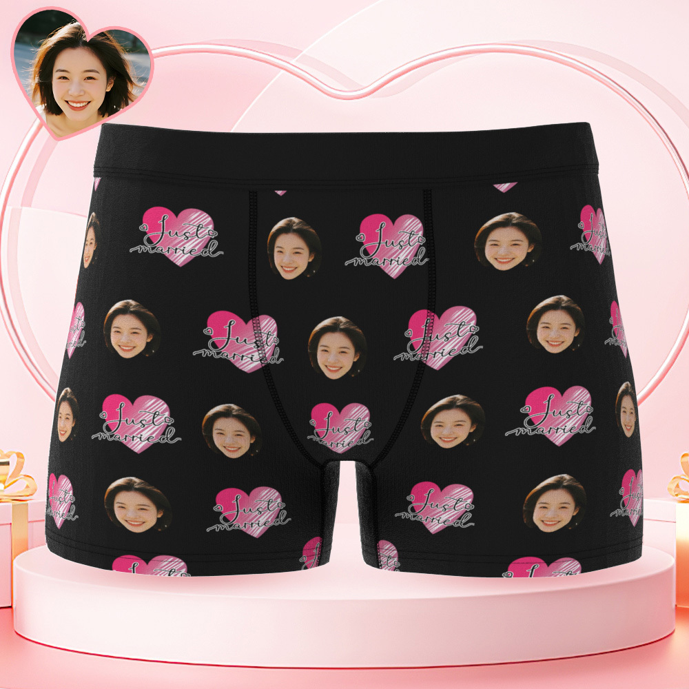 Personalized Face Underwear Custom Photo Underwear Just Married Boxers for Lover