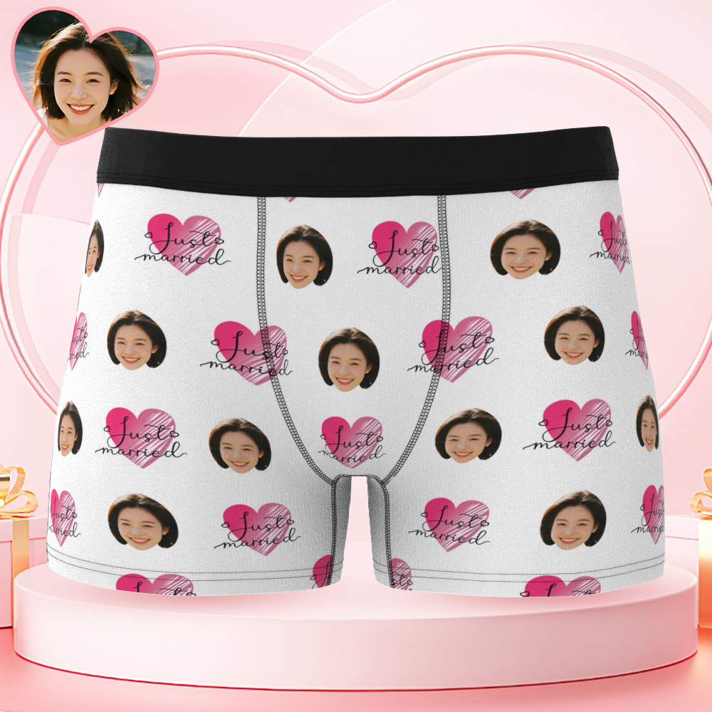 Personalized Face Underwear Custom Photo Underwear Just Married Boxers for Lover
