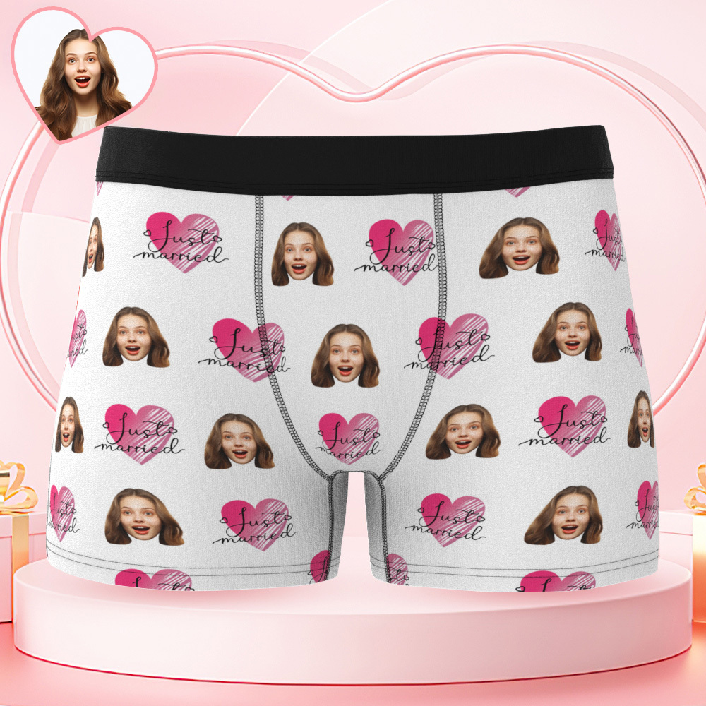 Personalized Face Underwear Custom Photo Underwear Just Married Boxers for Lover